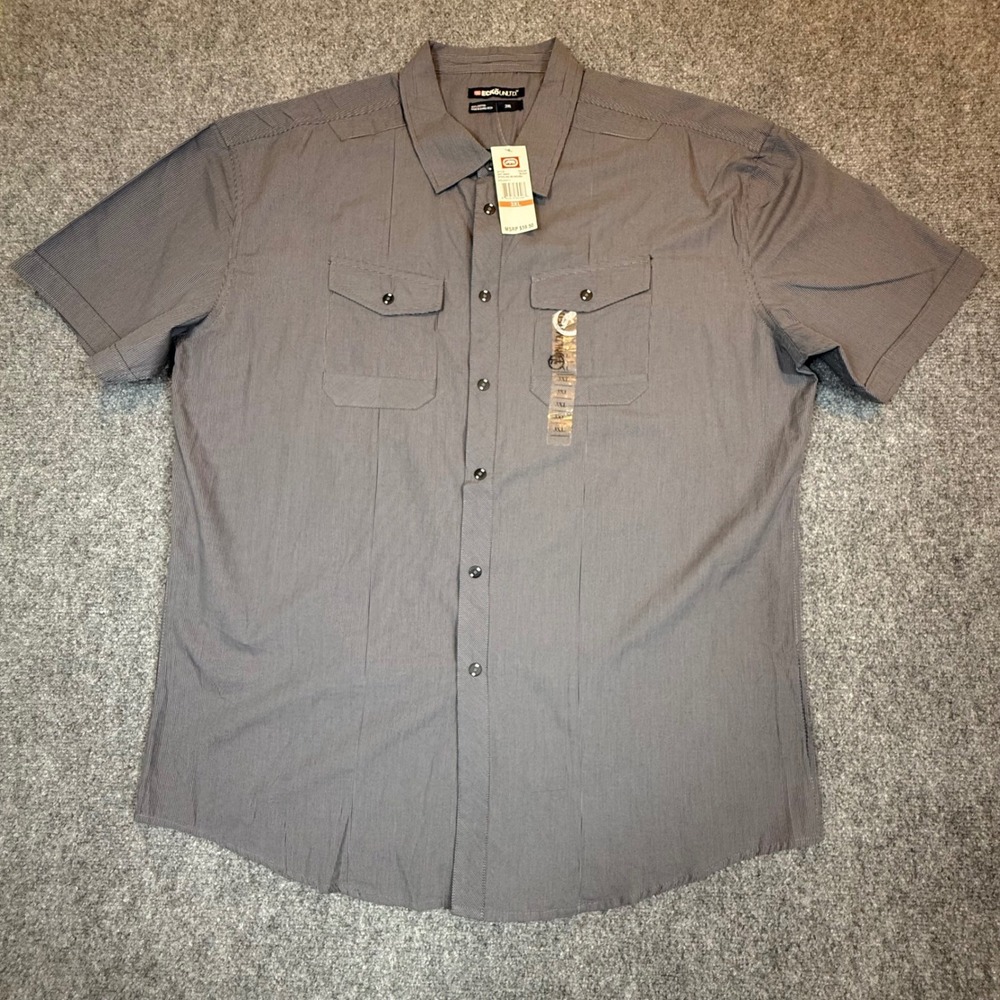 Ecko Unltd Mens 3XL Sterling SS Woven Button Down Shirt Black White Stripe New